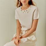 Floral Detail Short Sleeve Sweater