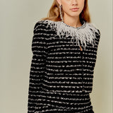 Feather Detailed Bow Tweed Jacket