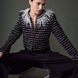 Feather Detailed Bow Tweed Jacket