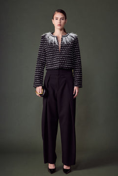 Feather Detailed Bow Tweed Jacket