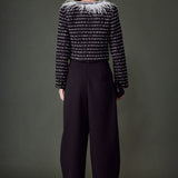 Feather Detailed Bow Tweed Jacket