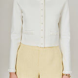 Flower and Pearl Trim Knit Cardigan