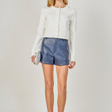 Flower and Pearl Trim Knit Cardigan