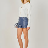 Flower and Pearl Trim Knit Cardigan