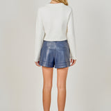 Flower and Pearl Trim Knit Cardigan
