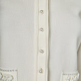 Flower and Pearl Trim Knit Cardigan