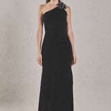 Flower Detail One Shoulder Knit Maxi Dress