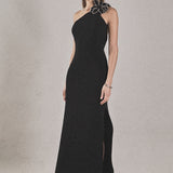 Flower Detail One Shoulder Knit Maxi Dress