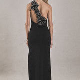 Flower Detail One Shoulder Knit Maxi Dress