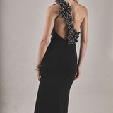 Flower Detail One Shoulder Knit Maxi Dress