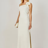 Flower Detail One Shoulder Knit Maxi Dress
