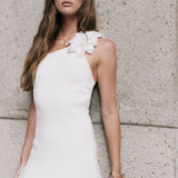 Flower Detail One Shoulder Knit Maxi Dress
