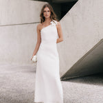 white one shoulder maxi dress Pleated - One-Shoulder Dress - Maxi Dress Long Sleeve Flower Detail One Shoulder Knit