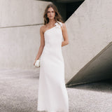 Flower Detail One Shoulder Knit Maxi Dress