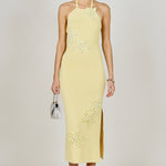 endless rose halter midi dress Endless Rose Lace Satin Asymmetric Halter Midi Dress - Champagne