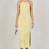 Flower Detail Halter Midi Dress