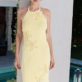 Flower Detail Halter Midi Dress