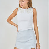 Flower Trim Detail Sleeveless Top