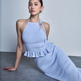 Ruffle Knit Halter Tie Top