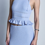 Ruffle Knit Halter Tie Top
