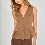 Button Detail Peplum Top