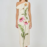 One Shoulder Flower Detail Maxi Dress