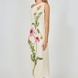 One Shoulder Flower Detail Maxi Dress