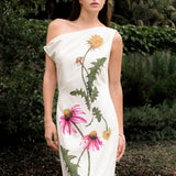 One Shoulder Flower Detail Maxi Dress
