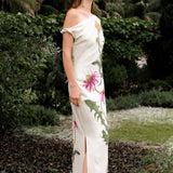 One Shoulder Flower Detail Maxi Dress