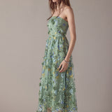 Strapless 3D Floral Embroidered Maxi Dress
