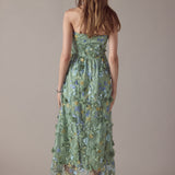 Strapless 3D Floral Embroidered Maxi Dress