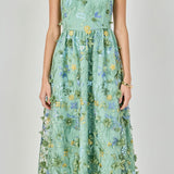 Strapless 3D Floral Embroidered Maxi Dress