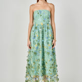 Strapless 3D Floral Embroidered Maxi Dress