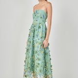 Strapless 3D Floral Embroidered Maxi Dress
