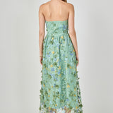 Strapless 3D Floral Embroidered Maxi Dress