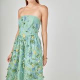 Strapless 3D Floral Embroidered Maxi Dress