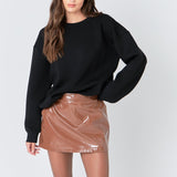 Glossy Faux Leather Skort