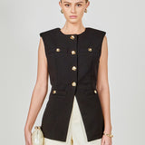 Gold Button Detail Long Vest