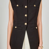 Gold Button Detail Long Vest
