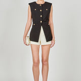 Gold Button Detail Long Vest