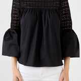 Lace with Poplin Bell Sleeve Blouse