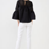 Lace with Poplin Bell Sleeve Blouse