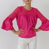 Lace with Poplin Bell Sleeve Blouse