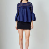 Lace with Poplin Bell Sleeve Blouse