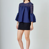 Lace with Poplin Bell Sleeve Blouse