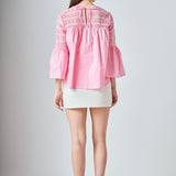 Lace with Poplin Bell Sleeve Blouse