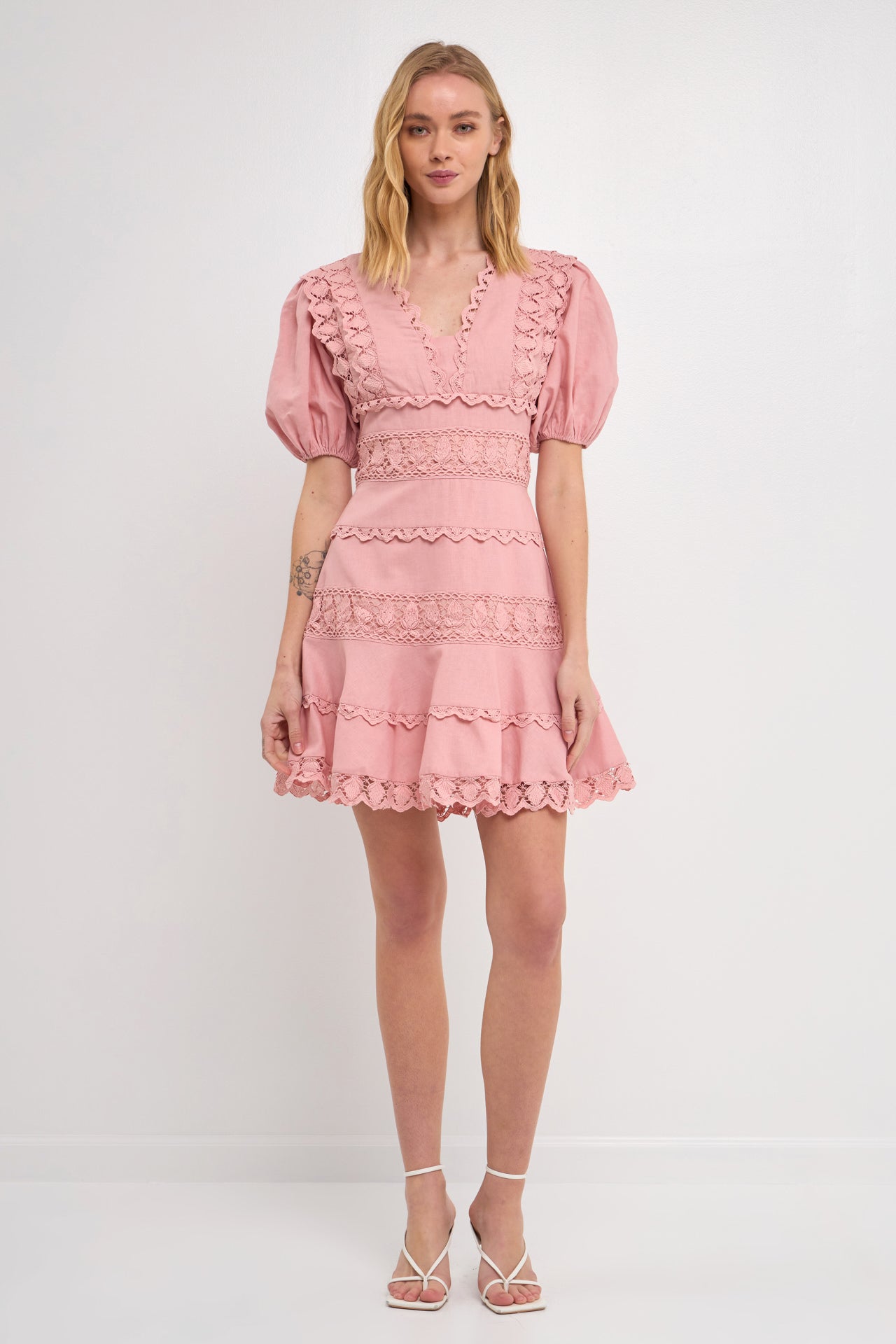 Endless Rose - Puff Sleeve Plunging Lace Dress - Dresses in Women's Clothing available at endlessrose.com