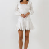 Square Neckline Lace Trim Dress