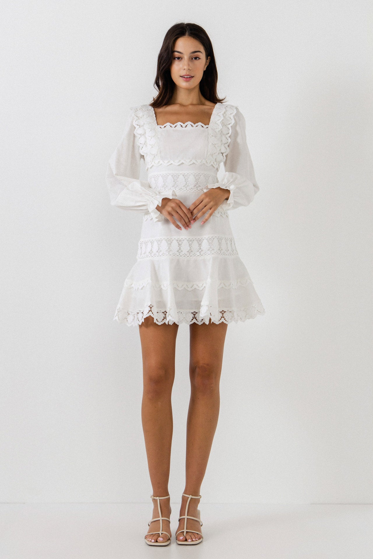 Square Neckline Lace Trim Dress