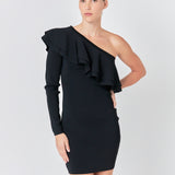 One Shoulder Knitted Mini Dress